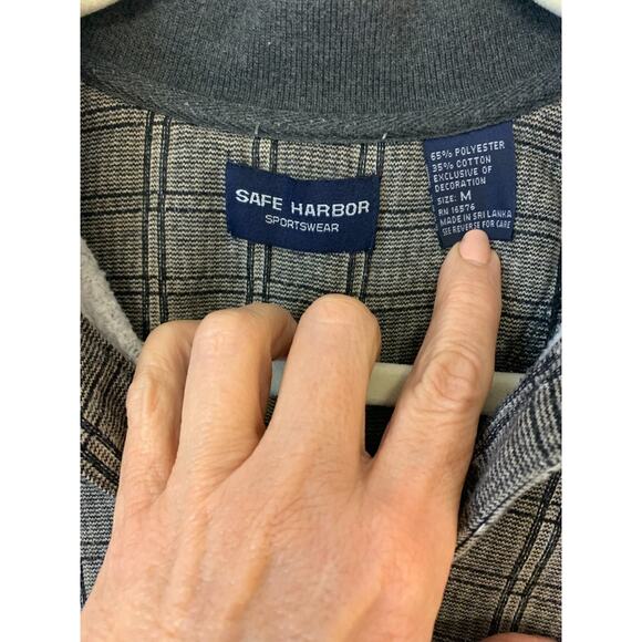 Safe Harbor Mens Polo Size Medium Grey Plaid Grandpa Dad Fleece Normcore Cozy - Picture 3 of 8